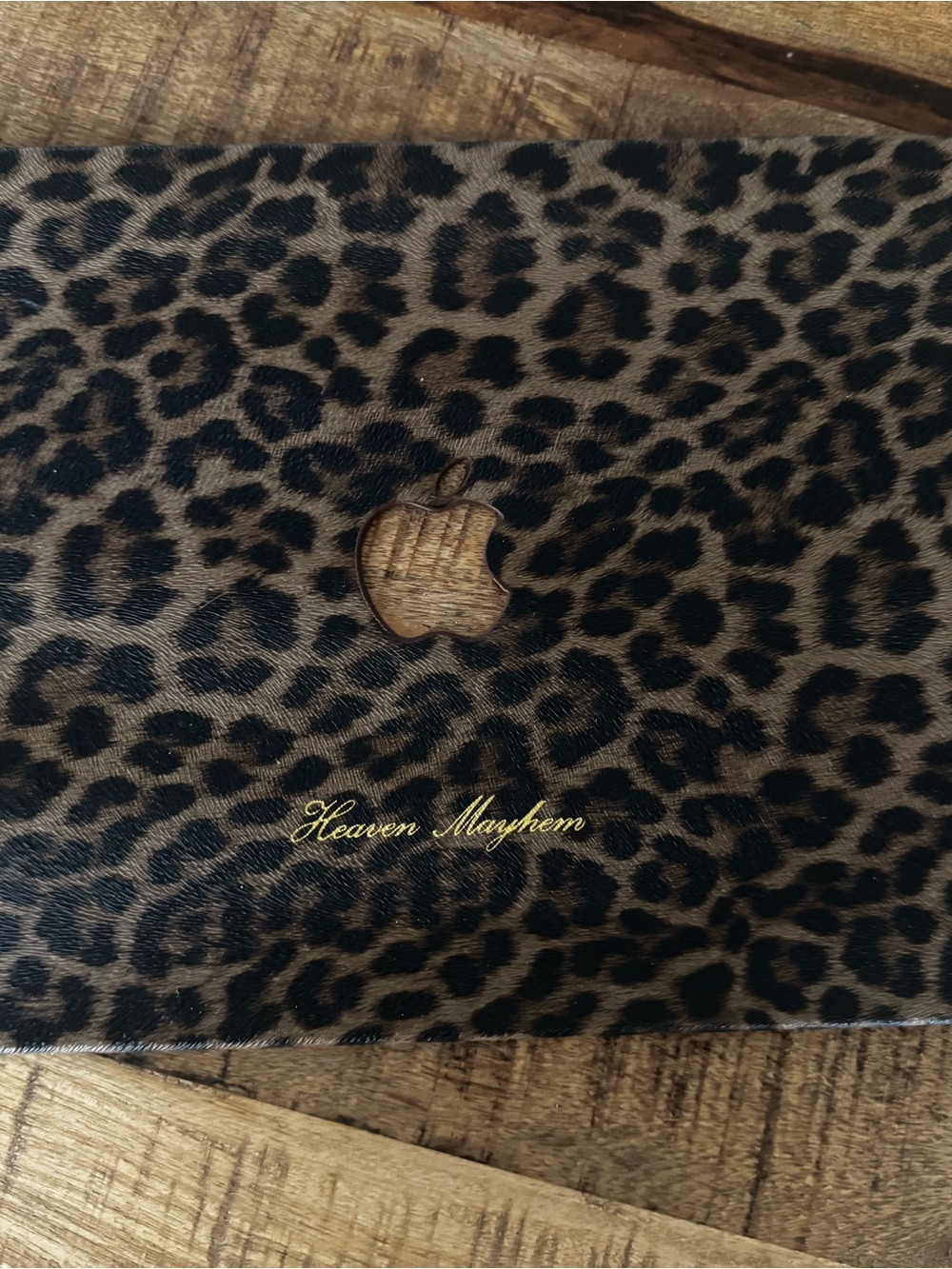 Heaven Mayhem Apple Leopard Print Laptop Skin with Gold Script